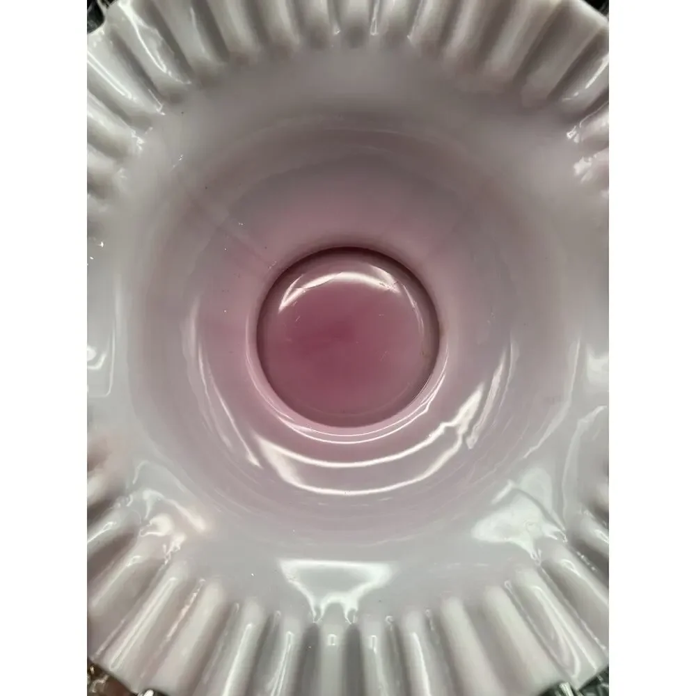 Fenton Silver Crest White w Pink Cased Glass Bride’s Basket Bowl 10.5” Vintage